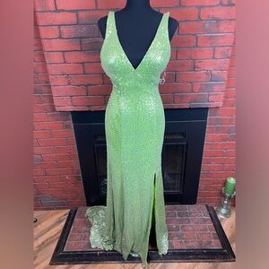 Night Moves Sequin‎ Slit Lime Green Long Prom Dress Size 6